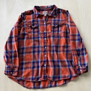 Old Navy Plaid Flannel Shirt Mens XL Orange Blue Long Sleeve Casual Button Up
